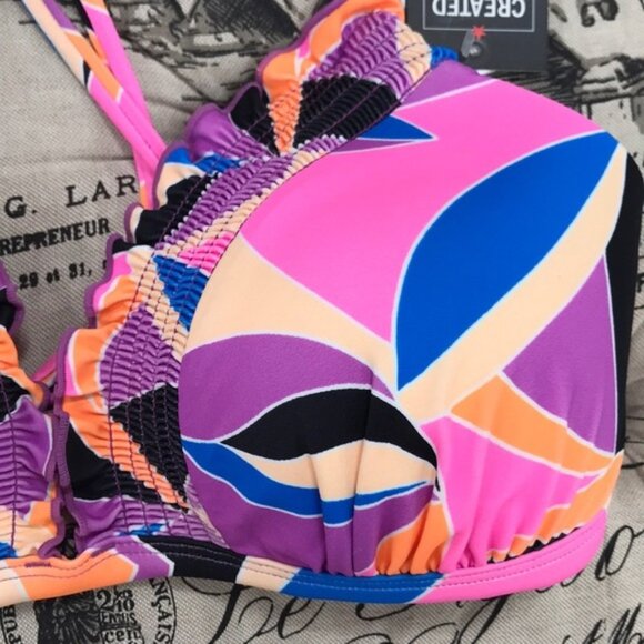 COPY - Salt+Cove Juniors' Kaleid. Smocked Bikini TOP - Picture 4 of 7